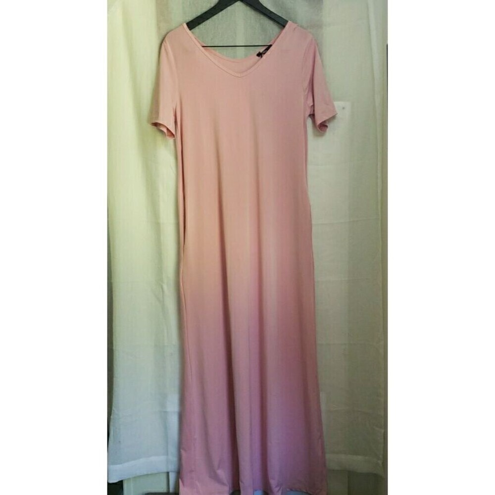 Lily Pink Maxi Dress Very Long Pockets Short Sleeves Women's Size Small